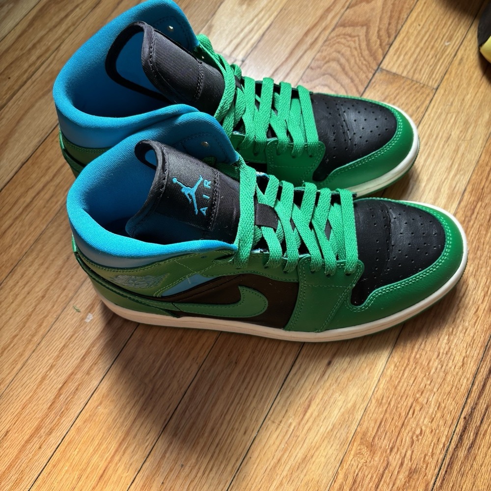 Nike Air Jordan 1 Mid Green Black Blue BQ6472-033 Size 8.5 Women's Excellent - Picture 14 of 15